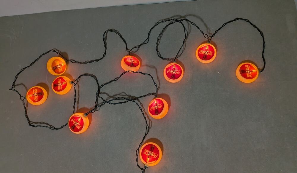 Vintage Coca Cola Round Disc Medallion String Lights Novelty Patio 15 Ft